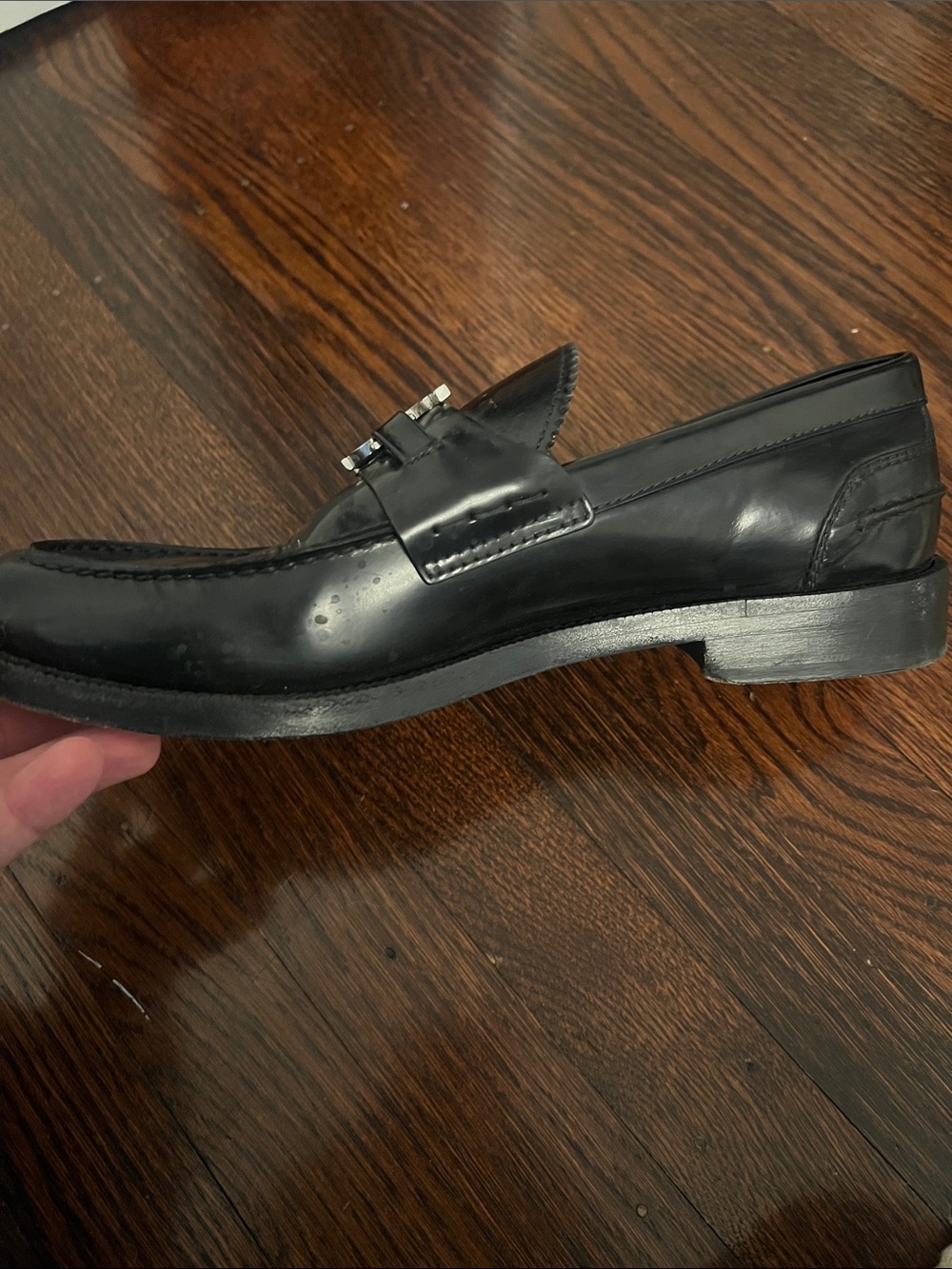 Burberry Black Leather Loafers with Silver TB Logo - Picture 6 of 11